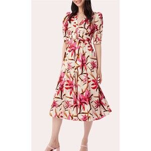 Diane Von Furstenburg DVF melissa puff sleeve midi floral dress size 4-6 ‎ $468
